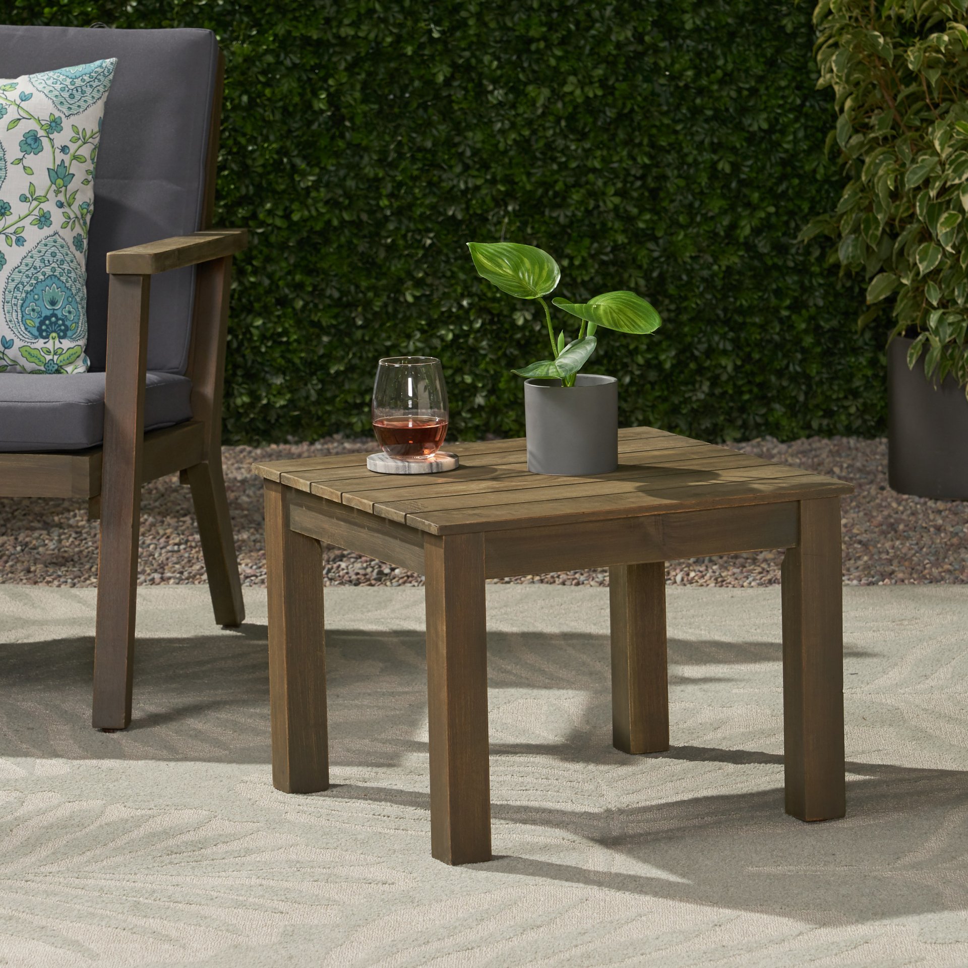 Halcyon - Outdoor Side Table With Slat Design And Acacia Wood Frame - Gray - Image 9