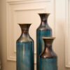 Modern Droplet Shaped Floor Vase Set, Glazed Metal Decorative Vases 3 Piece Home Decor - Aqua Blue - Image 18