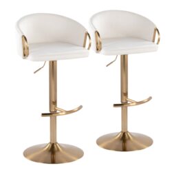 Claire - Contemporary / Glam Adjustable Barstool With Swivel With Rounded T Footrest (Set of 2) - Cream