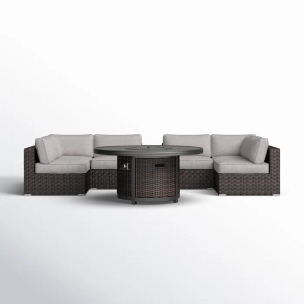 4 Person Outdoor Seating Set With Cushions And Fire Pit, Rustproof - Brown