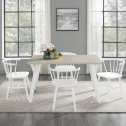 Roundhill - 5 Piece Dining Set, Dining Table With 4 Windsor Chairs - Brown / Antique White