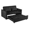 Convertible 3 In 1 Sofa Bed With Reclining Backrest And Pillows Velvet - Black - Image 5