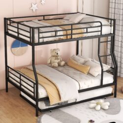 Full Long Over Queen Metal Bunk Bed With Trundle - Black