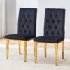Modern Velvet Dining Chairs (Set of 2) With Metal Legs For Kitchens And Conference Rooms - Black / Gold - Image 2