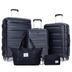 Luggage Set Of 5 Pieces, Expandable Hard Pc Luggage Set With Tsa Lock For Rotating Wheels, Lightweight Rolling Luggage - Black