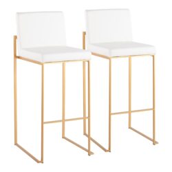 Fuji - Contemporary High Back Barstool (Set of 2) - Gold / White