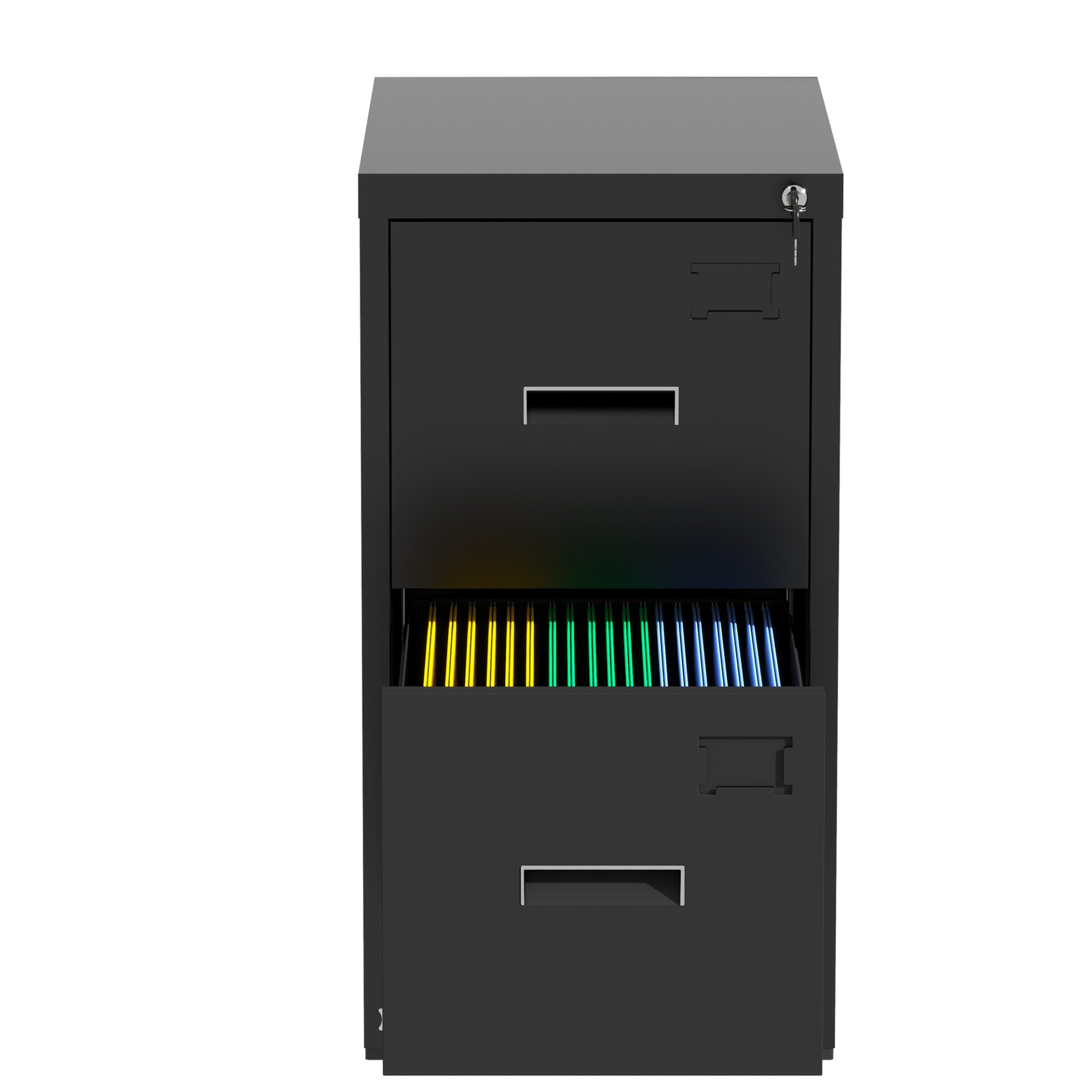 Modern 2 Drawer Metal Vertical File Cabinet With Lock And Card Slot For Office And Home Use - Black - Image 5