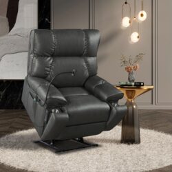 Recliner Chair With Phone Holder, Electric Power Lift Recliner Chair With 2 Motors Massage And Heat, 3 Positions, 2 Side Pockets, Cup Holders - Gray