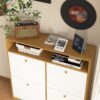 Shoe Storage Cabinet With 4 Flip Drawers And Wooden Handle For Entryway - Natural - Image 9