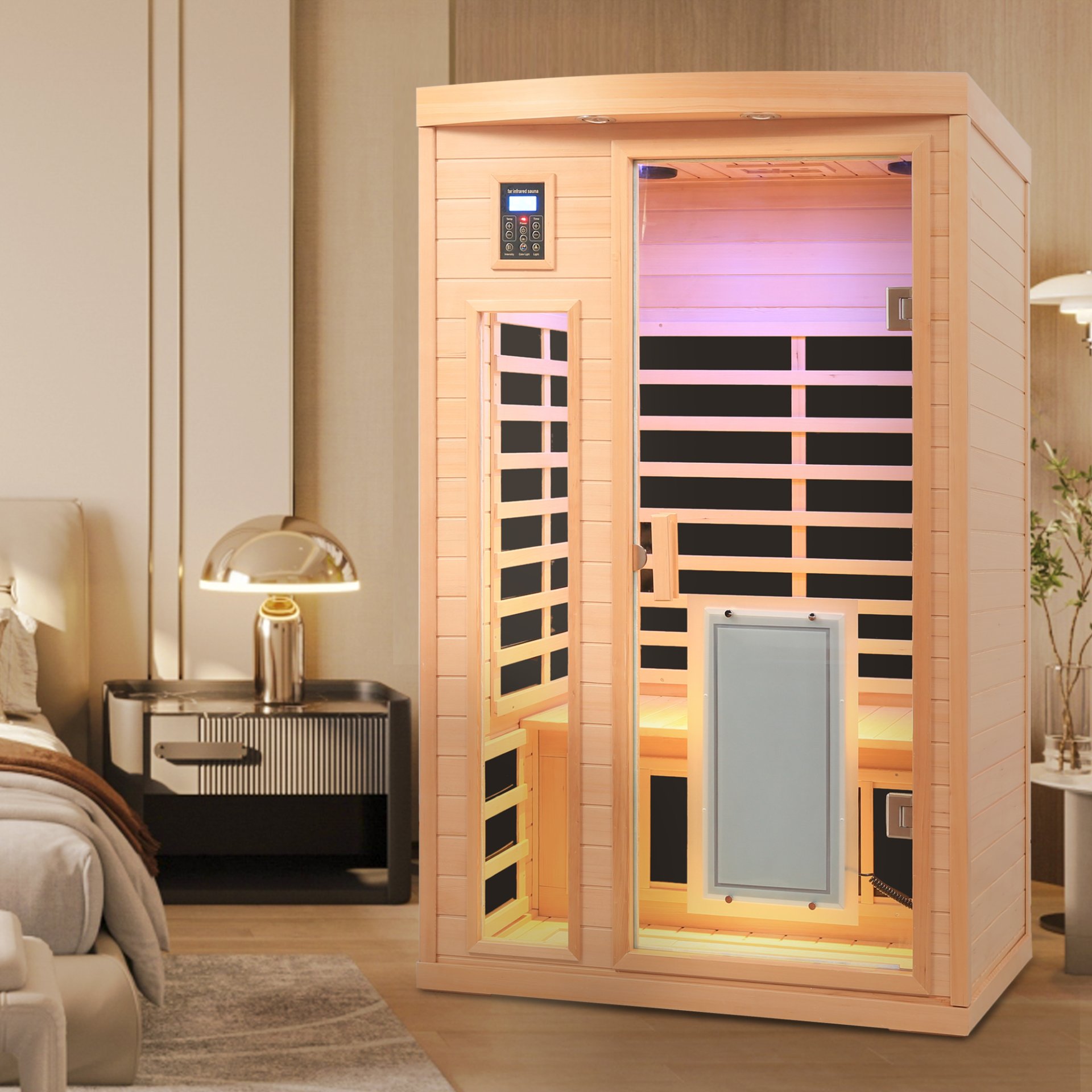 Low Emf Front Door With Heating Panel 2 Person Hemlock Far Infrared Indoor Suana Room - Natural - Image 5
