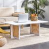 Chinese Style Solid Wood And Imitation Rattan Coffee Table, Rectangular Low Table For Small Living Rooms - White - Image 4