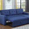 Upholstered Pull Out Sectional Sofa With Chaise - Blue - Image 15