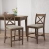 Farmhouse Style Upholstered Wood Counter Stools (Set of 2) With X Back Frame - Brown - Image 2