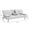 Sofa Bed With Armrest Two Holders Wood Frame, Stainless Leg, Futon - White - Image 3