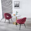 Modern Chair With Golden Color Iron Tube Legs, Soft Cushions And Comfortable Backrest, Suitable For Dining Room, Living Room, Cafe, Hairball Back (Set of 2) - Wine Red - Image 3