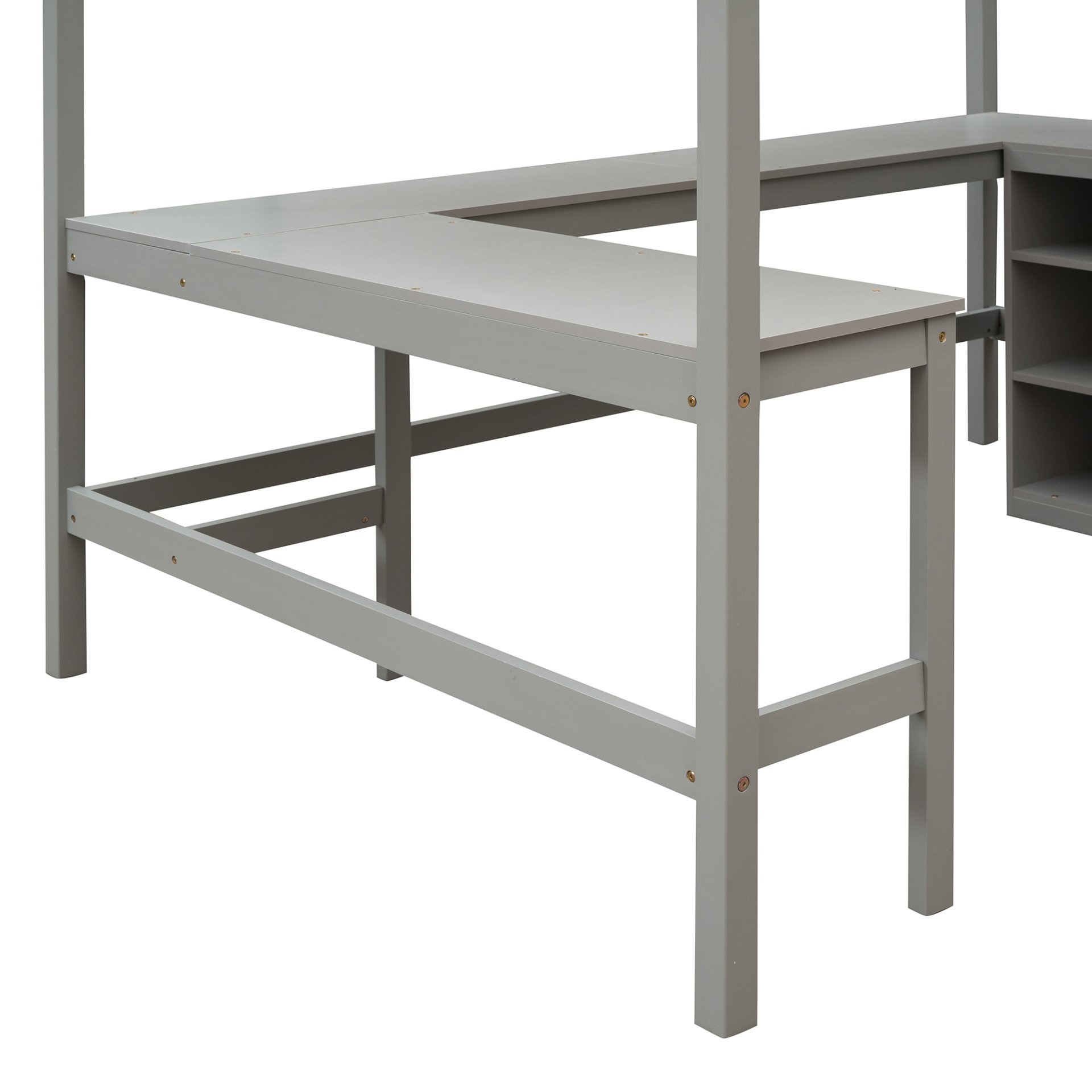 Full Size Loft Bed With Shelves With Desk - Gray - Image 10