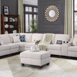 Ted - Sectional Sofa With Ottoman - Beige