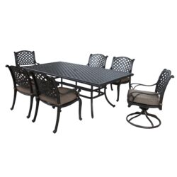 Rectangular 7 Piece 85.83" Long Aluminum Dining Set With Cushions - Antique Brown