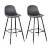Bar Stools (Set of 2) Velvet Barstool Modern Counter Bar Height Chair With Back, Sturdy Metal Legs & Footrests, Island Stool For Kitchen Bar - Dark Gray - Image 3
