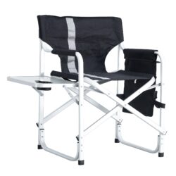 Padded Folding Outdoor Chair With Side Table And Storage Pockets, Lightweight Oversized Directors Chair For Indoor, Outdoor Camping, Picnics And Fishing - Black / Gray