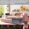 Twin Size Upholstered Daybed With Storage Armrests, Trundle And Latest Integrated Bluetooth Audio System - Pink - Image 16
