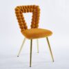 Modern Chair With Iron Tube Legs, Soft Cushions And Comfortable Backrest, Suitable For Dining Room, Living Room, Cafe, Hairball Back (Set of 2) - Orange / Gold - Image 2