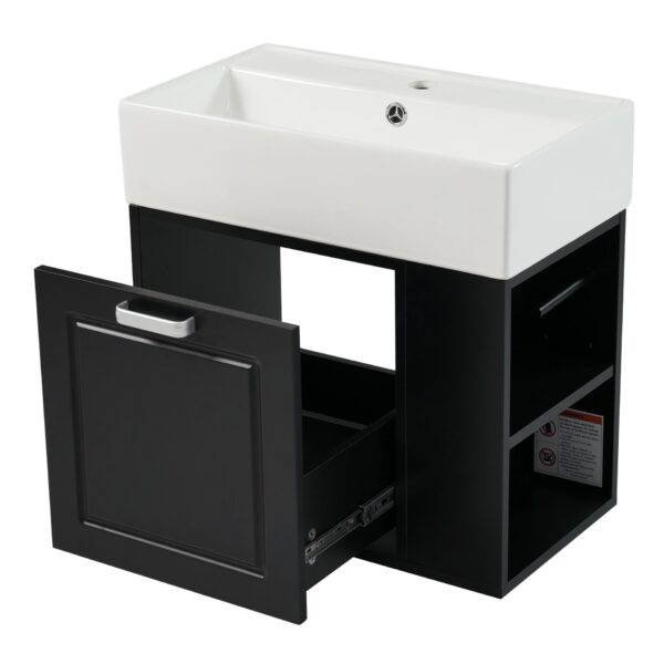 Modern Wall Mounted Bathroom Vanity With Sink, Soft Close Drawer, Adjustable Shelf, Toilet Paper Holder - Black