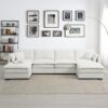 Chenille Modular Sectional Sofa, U Shaped Cloud Couch Set With Double Cushions, 6 Seat Sleeper Sofa Bed With Ottomans, Oversized Indoor Furniture - Cream - Image 11