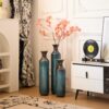 Modern Droplet Shaped Floor Vase Set, Glazed Metal Decorative Vases 3 Piece Home Decor - Aqua Blue - Image 16
