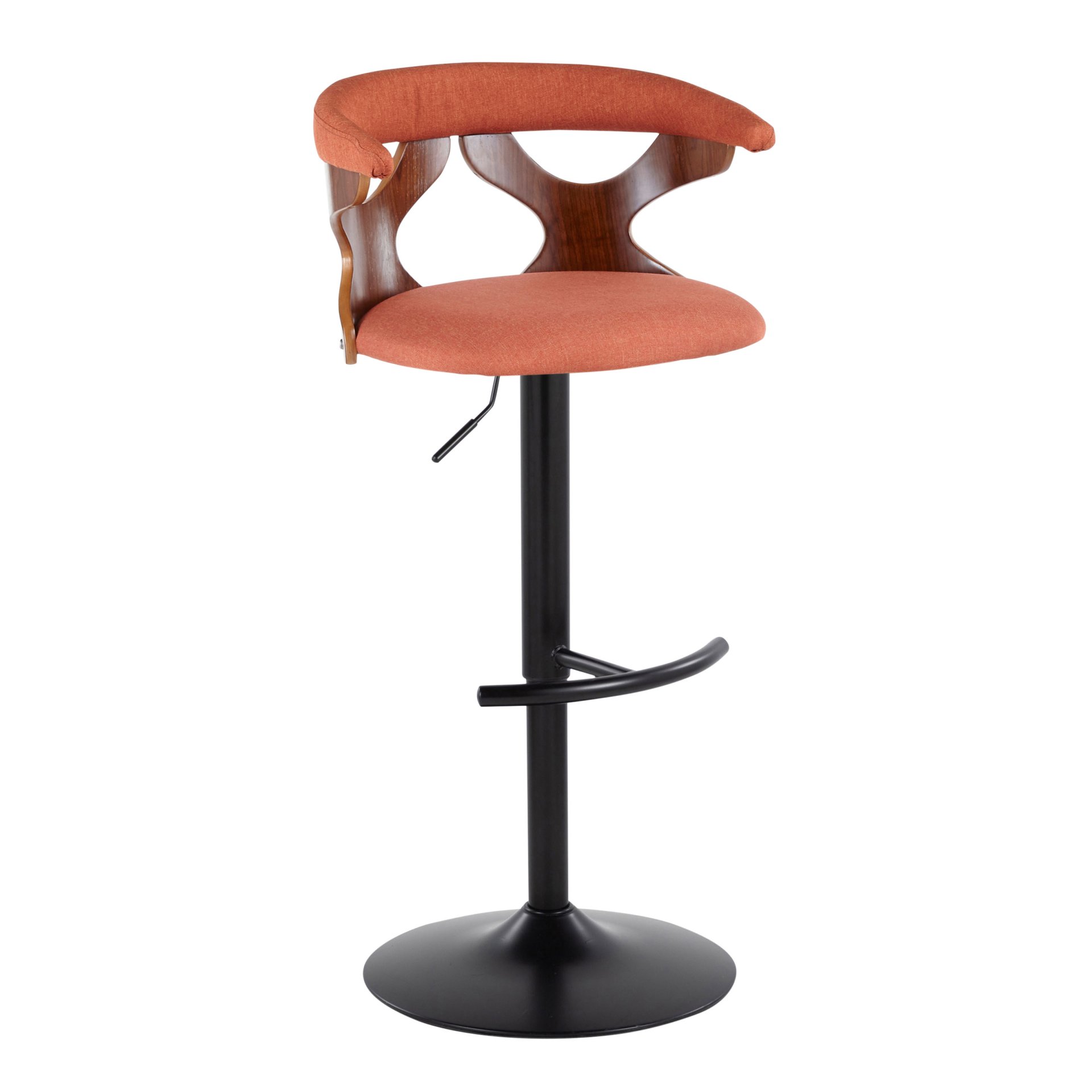 Gardenia - Contemporary Adjustable Barstool With Swivel With Rounded T Footrest (Set of 2) - Black / Walnut / Orange - Image 2