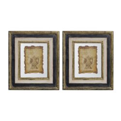 Lucian - Framed Antiqued Sculpture Print (Set of 2) - Multicolor / Wood