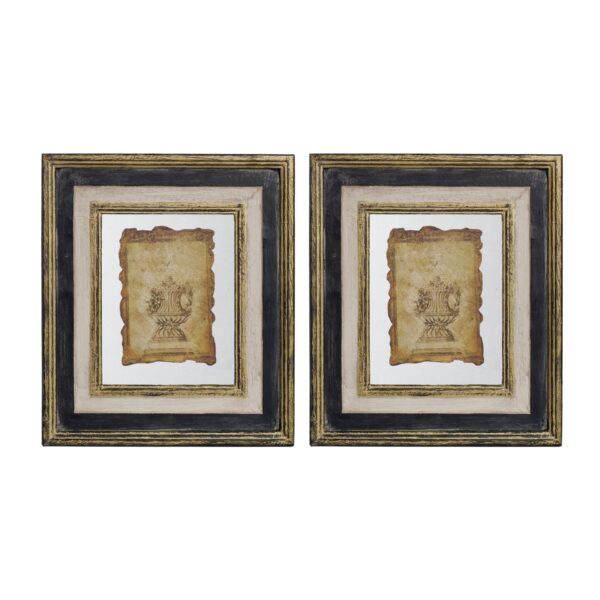 Lucian - Framed Antiqued Sculpture Print (Set of 2) - Multicolor / Wood
