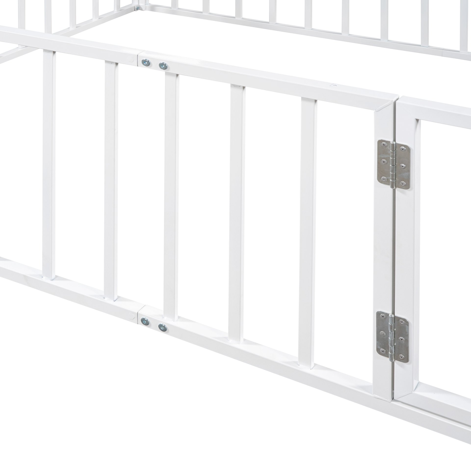 Queen Size Floor Bed Frame With Fence And Door - White - Image 10