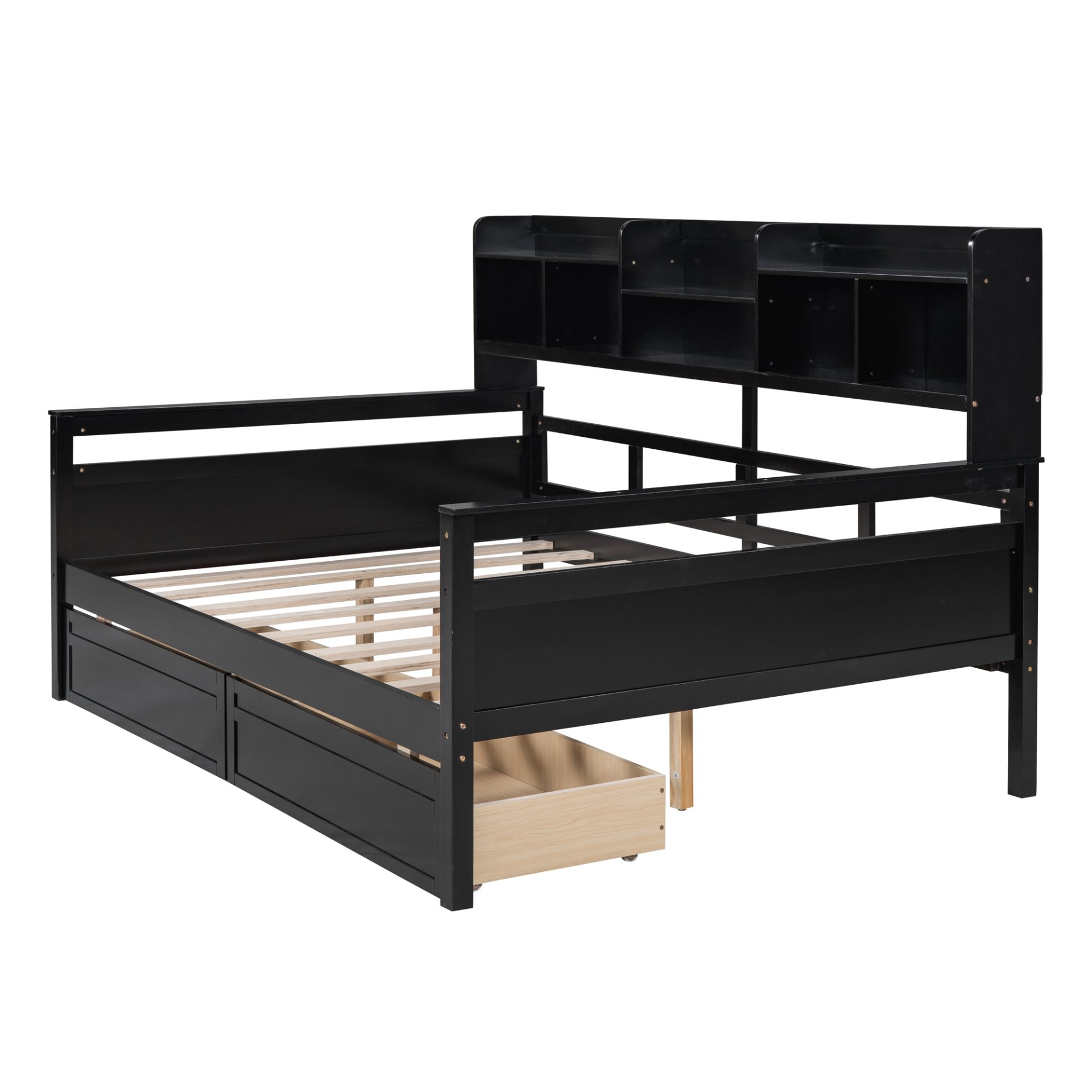 Full Size Daybed, Slat Support, With Bedside Shelf And Two Drawers - Espresso - Image 7
