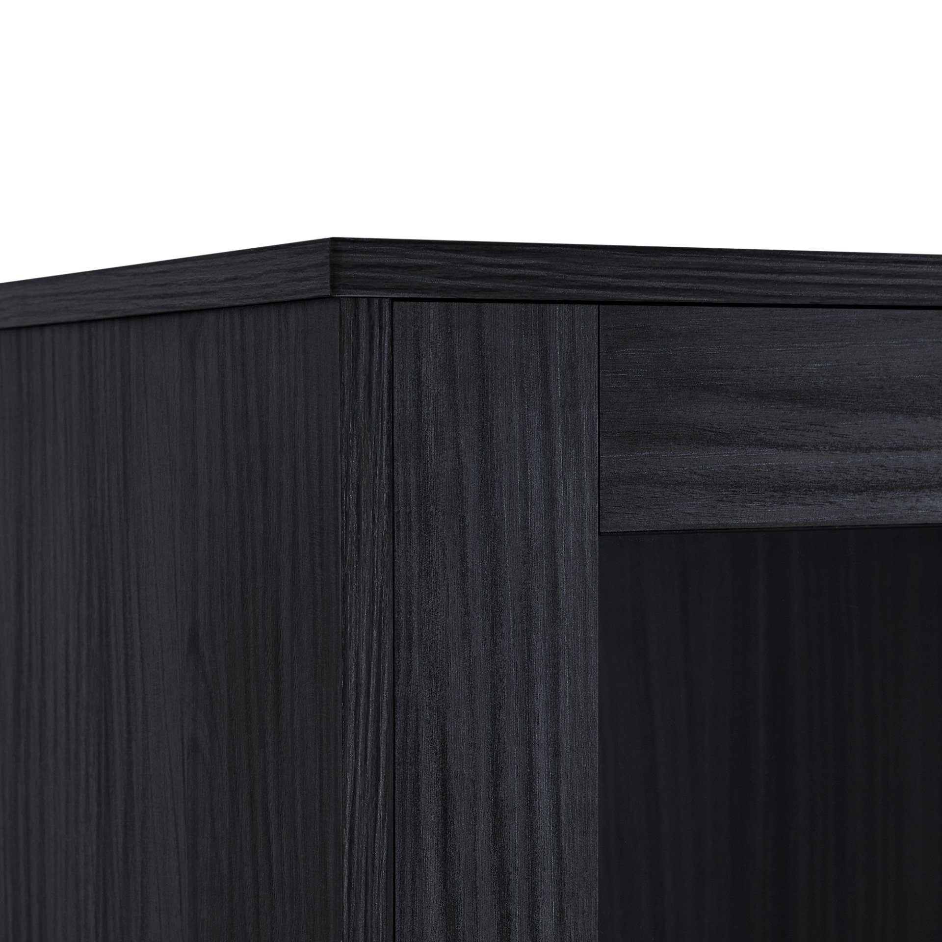 Modern Style Tall Display Cabinet With LED Lighting, Tempered Glass Door, 2 Drawers - Black - Image 11