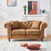 Mid Century Modern Chesterfield Sofa, Roll Armrest, Upholstered 2 Seater Couch - Brown - Image 2