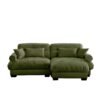 Modern Oversized Velvet 2 Seater Sofa With Ottoman And Round Bolster Armrests - Olive Green - Image 7