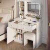 Fashion Vanity Desk With Mirror And Adjustable Lights, Makeup Table Set With 2 Drawers - White - Image 4