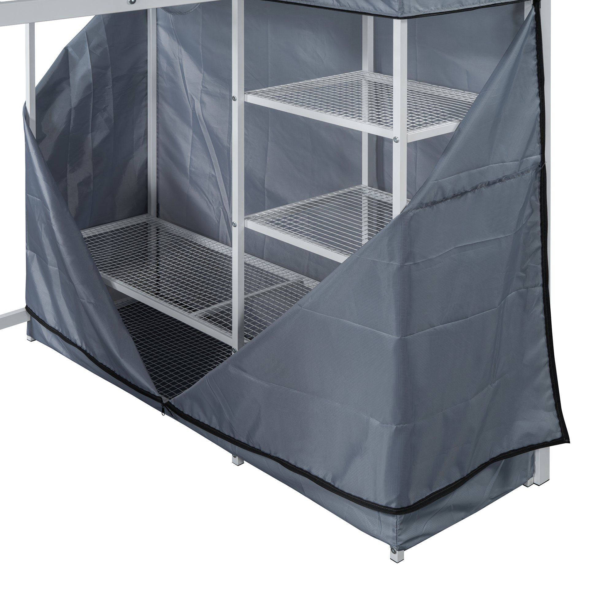 Full Size Loft Bed With Desk, Shelves, Power Outlet, LED Light And Wardrobe - White - Image 23