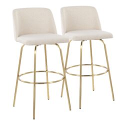 Toriano - Contemporary Fixed Height Barstool With Swivel & Round Footrest (Set of 2) - Cream / Gold