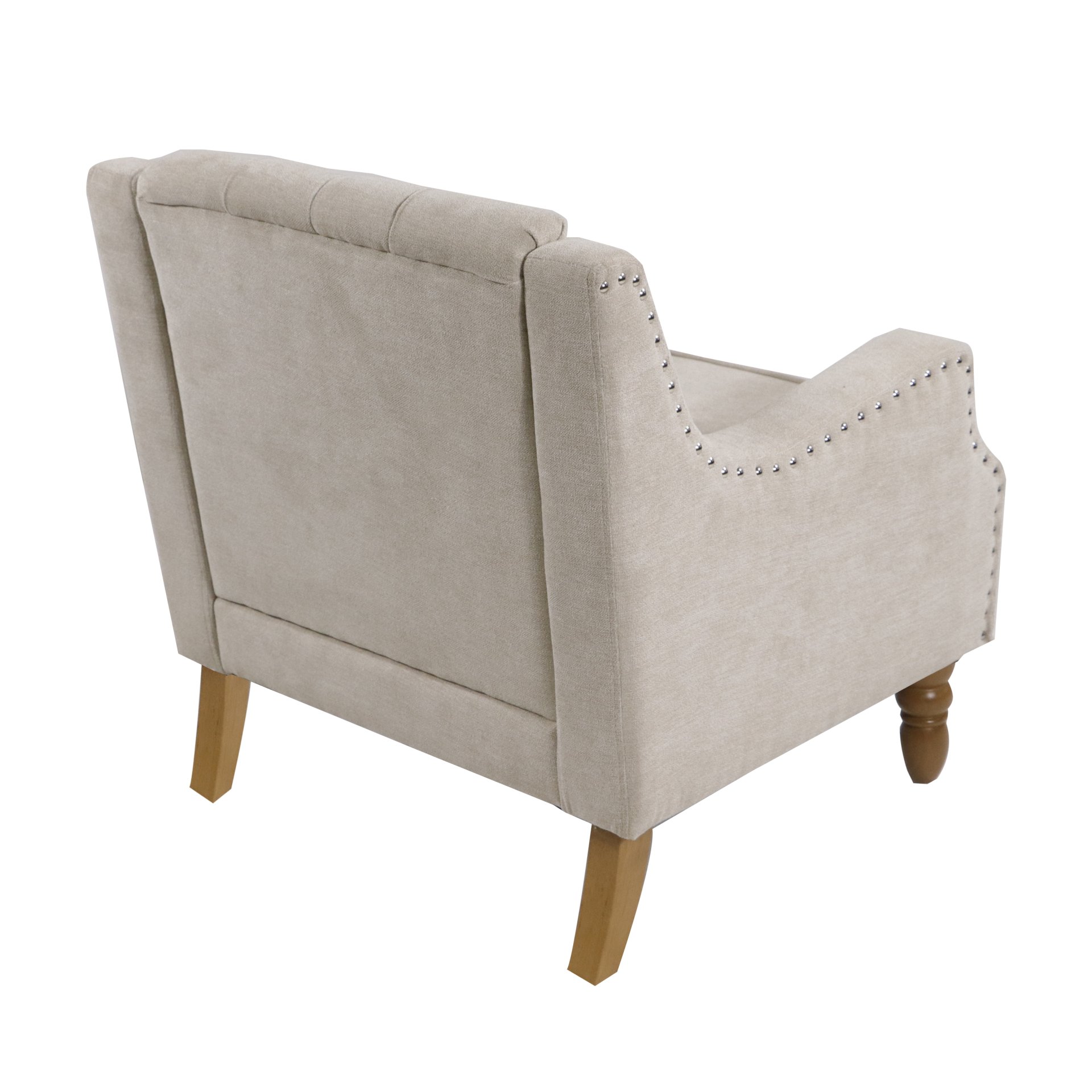 Accent Chair, Living Room Chair, Footrest Chair Set With Vintage Brass Studs, Button Tufted Upholstered Armchair For Living Room, Comfy Reading Chair For Bedroom, Reception Room - Beige - Image 17