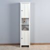 Wooden Bathroom Floor Storage Cabinet With 2 Doors And 6 Shelves - White - Image 22