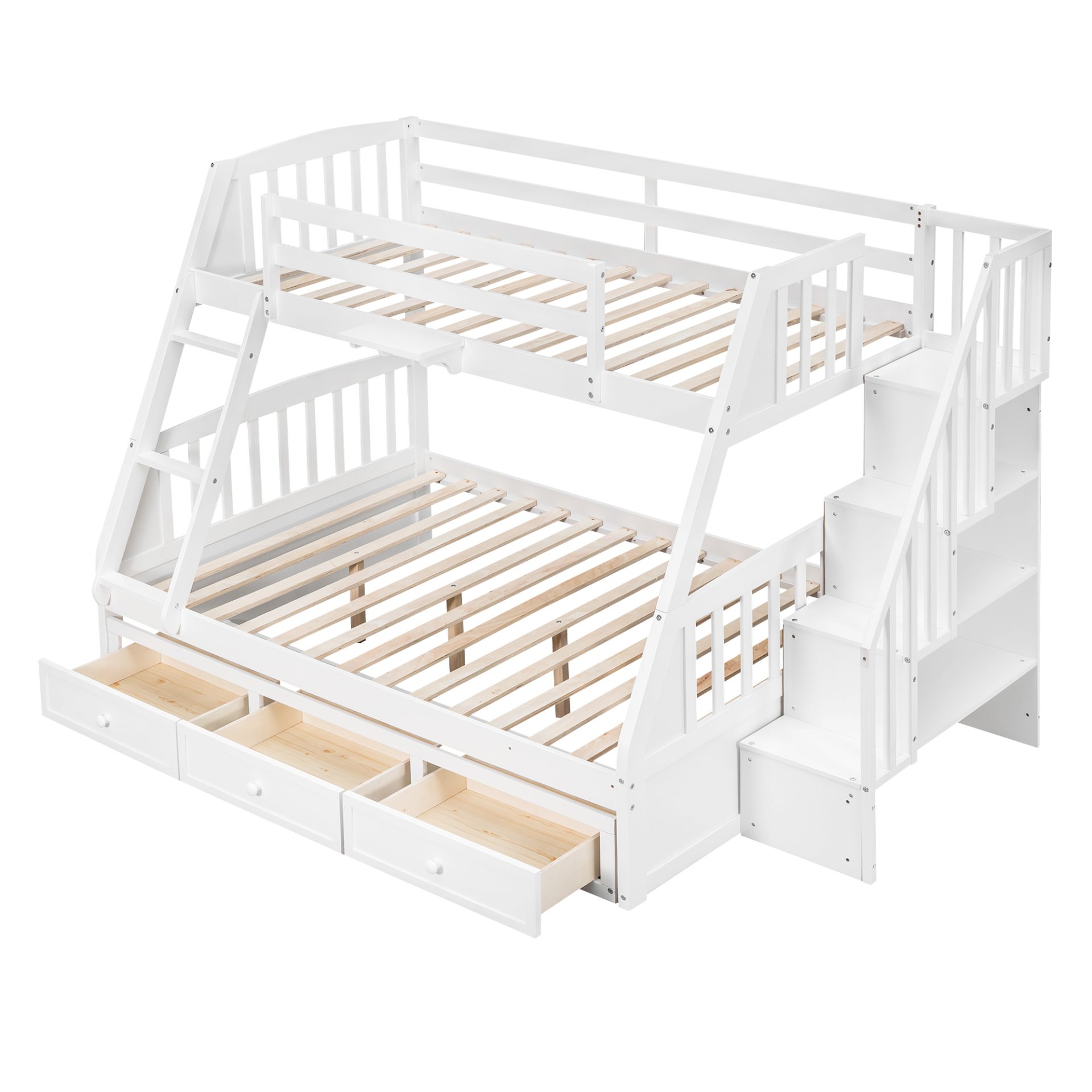 Twin Over Full Bunk Bed With Drawers, Ladder And Storage Staircase - White - Image 5