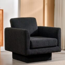 360° Modern Swivel Accent Chair Round Armchair, Thick Padded Single Lounge Sofa Upholstered Comfy - Black