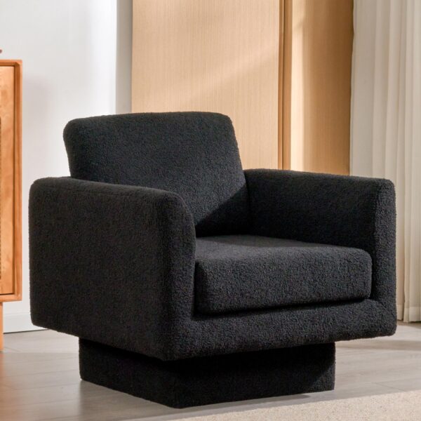 360° Modern Swivel Accent Chair Round Armchair, Thick Padded Single Lounge Sofa Upholstered Comfy - Black