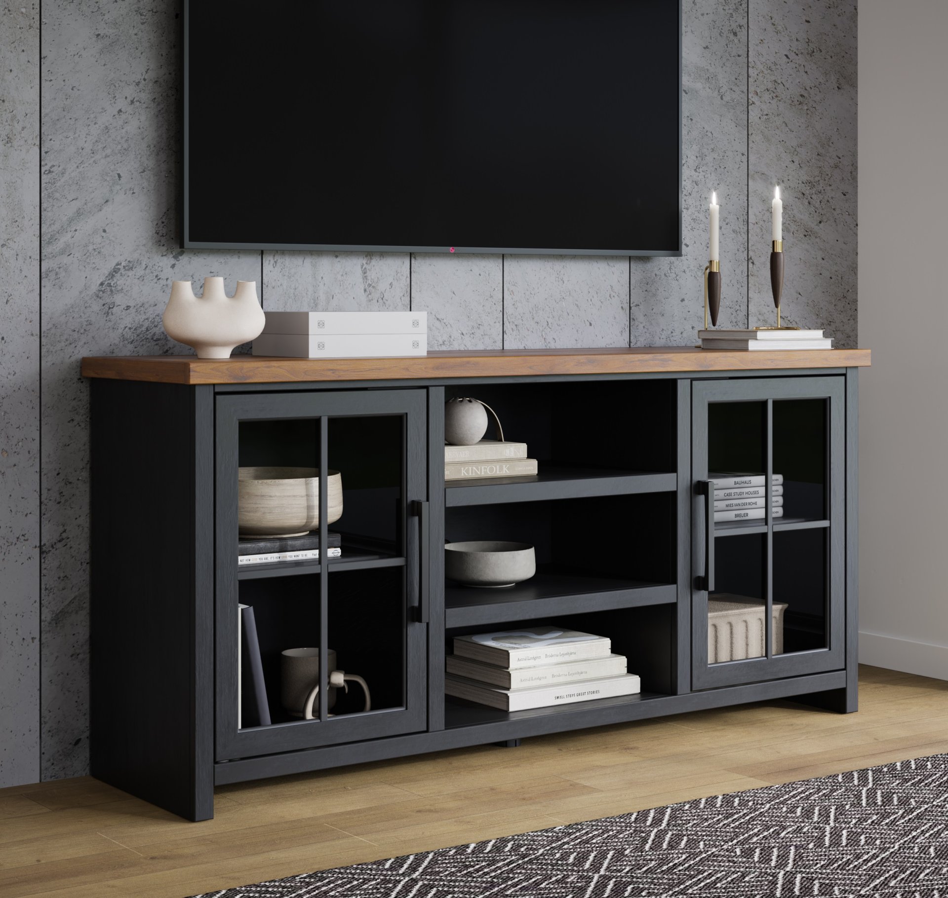 Essex - TV Stand Console For TVs Up To 80" - Black, Whiskey - Image 4