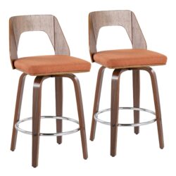 Trilogy - Mid-Century Modern Counter Stool (Set of 2) - Walnut / Orange