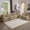 Mid Century Modern Sectional Set 3 Seater And Single Seater With Pillows - Tan - Image 15