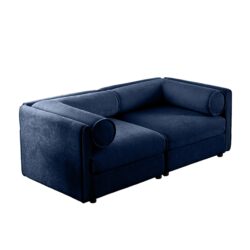 Modern Chenille 2 Seater Sofa With Hidden Storage And Cylindrical Support - Blue