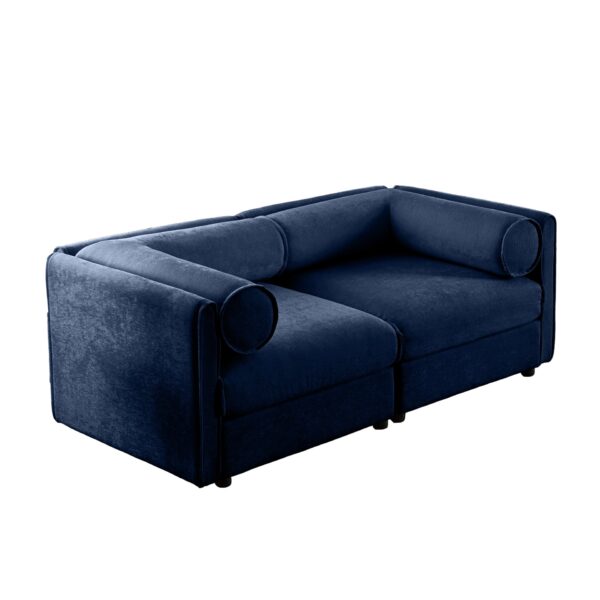 Modern Chenille 2 Seater Sofa With Hidden Storage And Cylindrical Support - Blue